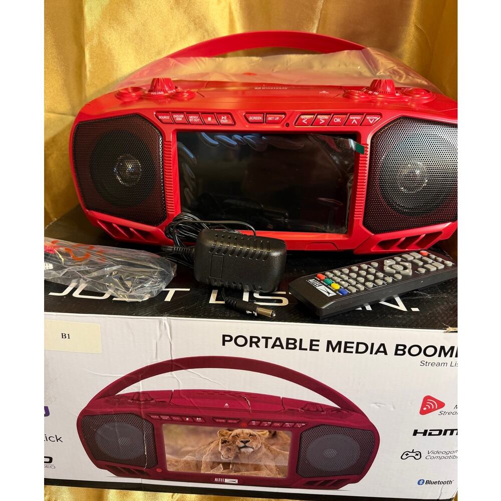 Altec Lansing Portable Media Boombox Red DVD CD Bluetooth HDMI Screen